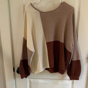 Blu Pepper Tri-Tone Sweater in Cream, Brown, and Tan